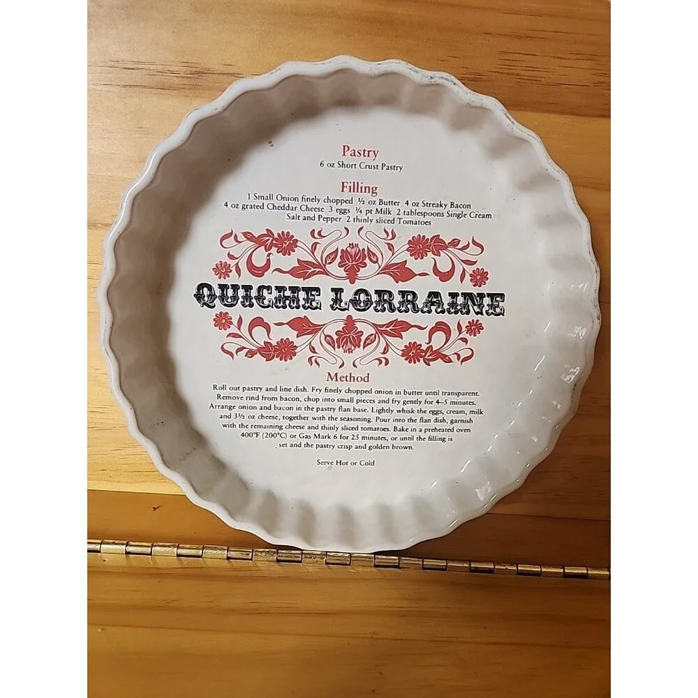 Ashley Ceramics VTG Quiche Lorraine Recipe White Ceramic Fluted Tart Pan England